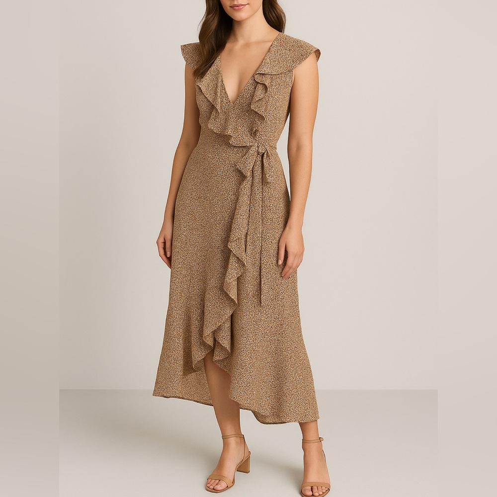 Max Studio Asymmetrical Ruffled Brown Dress